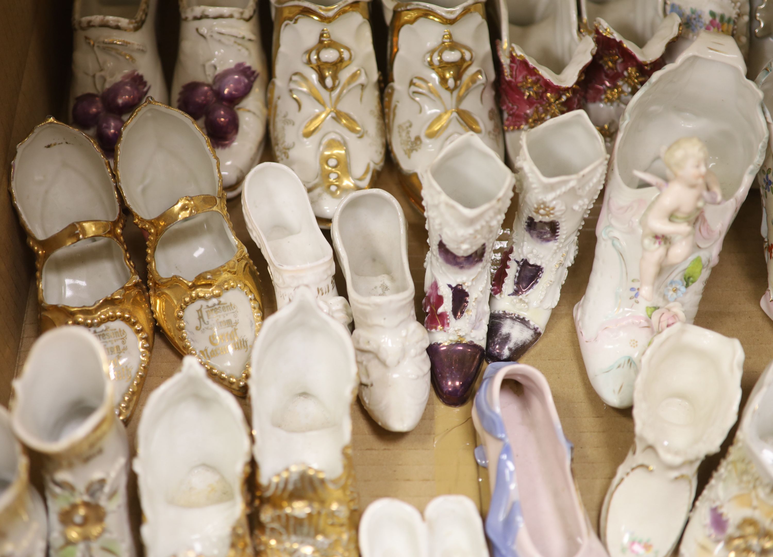 A collection of ceramic shoes